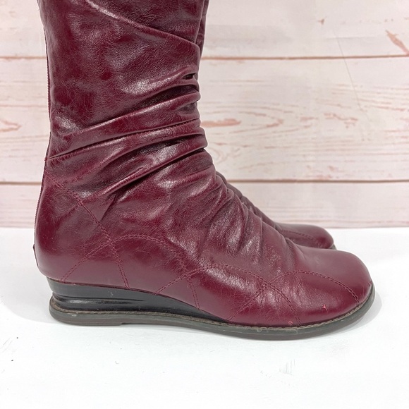Miz Mooz Burgundy Red Leather Slouchy Bonnie Tall Wedge Boots - Picture 9 of 12